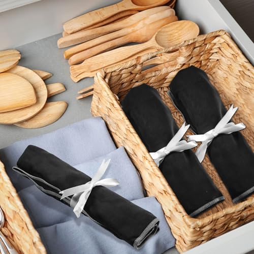 6 Pcs Anti Tarnish Silverware Storage Bags Felt (6 Slots / Black)