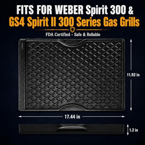 Cast Iron Griddle for Weber Spirit I & II 300 Series (17.5" x 11.9" x 1.2")