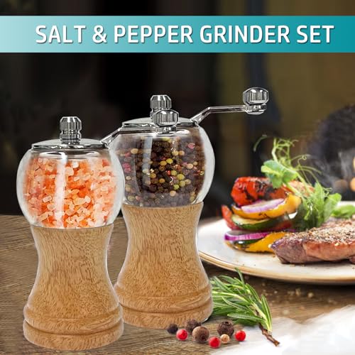 Wooden Salt and Pepper Grinder Set Manual Hand Cranked Salt & Pepper Mill (Burlywood 2pcs-5in)