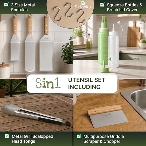 Metal Spatula Set (Wooden handle set + tongs and bottles)