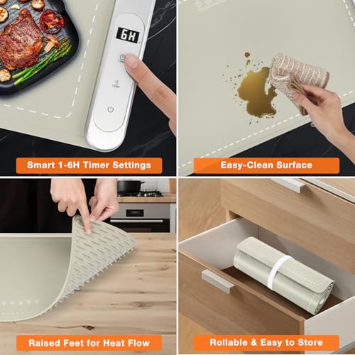 Extra Long Warming Mat for Food (XXX Large Size: 43"x15" / Khaki)