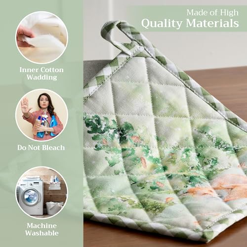 Pot Holders 100% Cotton Potholders (097 - Winter Mornings / 8" x 8" (Pot Holder Pack of 1))