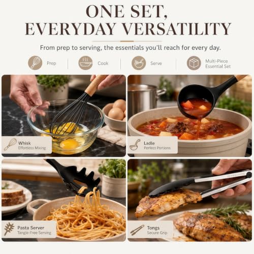 Silicone 10 Pcs Kitchen Cooking Utensils Set (Black)