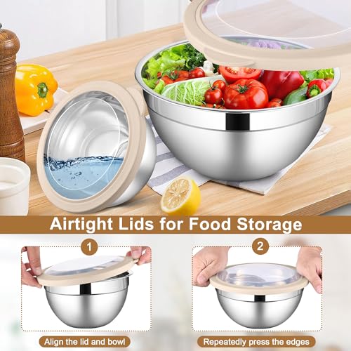 6 PCS Stainless Steel Mixing Bowls with Visible Lids for Cooking (12 Count)
