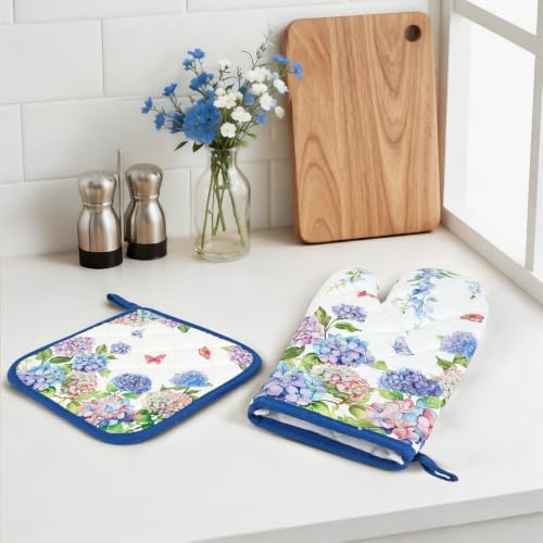 Hydrangea Floral Oven Mitts and Pot Holders Set (Hydrangea / Oven Mitt x1 & Pot Holder x1)
