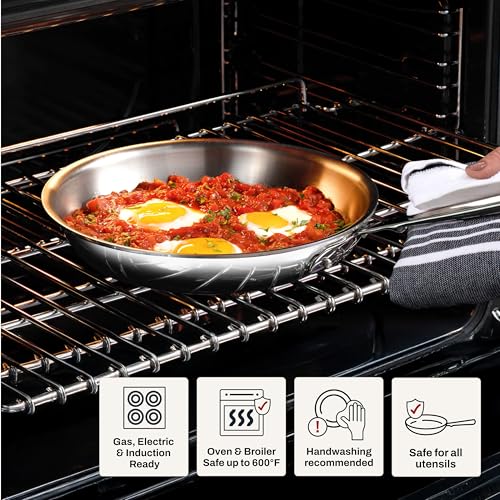 D3 3 Ply Stainless Steel Fry Pan with Lid 10 Inch (10 inch Stainless Steel Fry Pan)