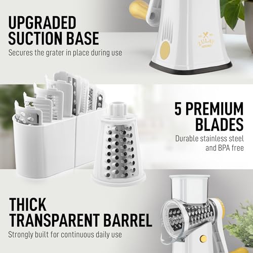 Rotary Cheese Grater Manual Hand Crank 5 Blade Shredder