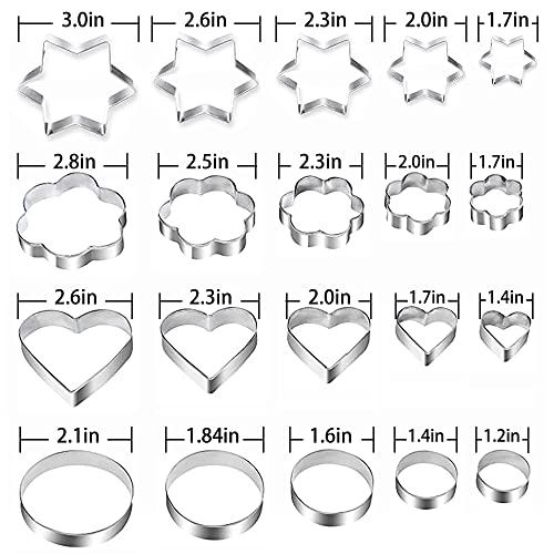 Metal Cookie Cutters Set (20 Round Heart Flower Star Cookie Cutters)