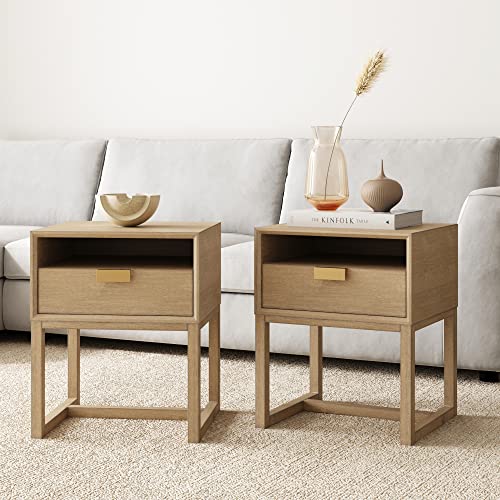Harper Modern Nightstand Side Accent or End Table with Storage Drawer (Light Brown / Set of 2)