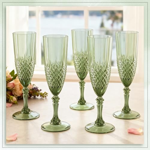 24 Pack Plastic Champagne Flutes (Sage Green)