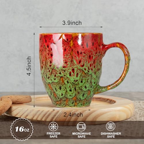 Set of 2 Durable 16 oz Coffee Mugs (Red & Green)