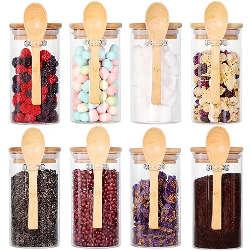 Glass Jar with Bamboo Lid and Spoon (Round/10oz*8/Bamboo Lid)