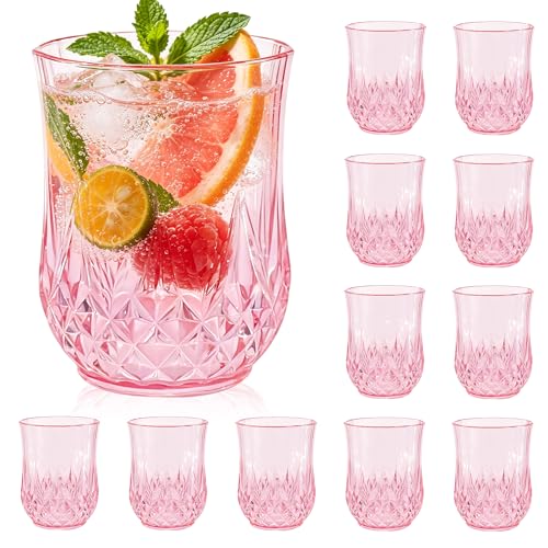 12 Pack Plastic Stemless Wine Glasses (12oz-pink)