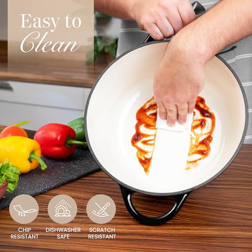 Enamelled Cast Iron Dutch Oven Pot with Lid (Black / 6.4-Quart - Deep)
