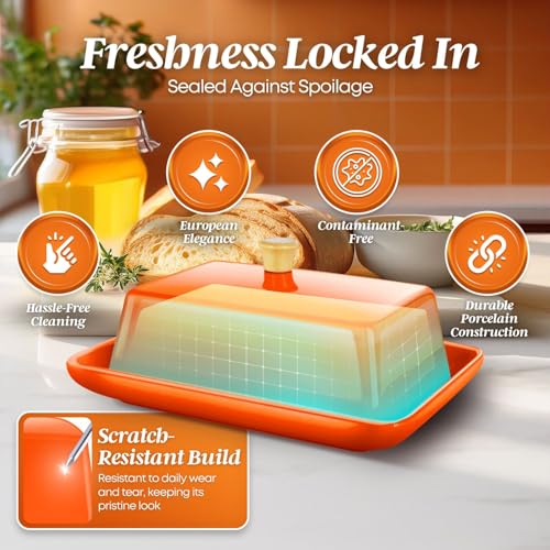 Extra Large Ceramic Butter Dish with Lid (Orange / Extra Large)