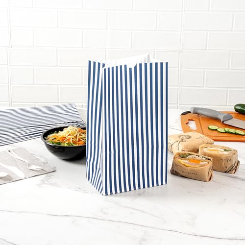 Blue And White Stripe Paper Bag (12 lb / Blue & White)