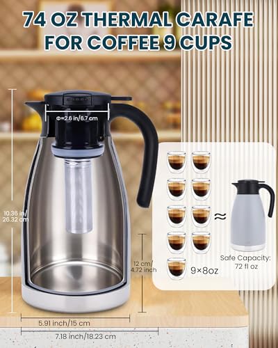 74oz Large Thermal Coffee Carafe with Infuser (Gray / 74.4 Ounces)