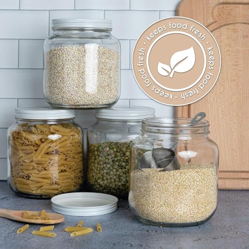 Half Gallon Mason Jar Wide Mouth with Airtight White Metal Lid (White Lid)