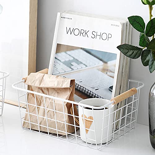 Kitchen Wire Baskets Farmhouse Decor Metal Food Storage Organizer (White / 4 Pack Small)