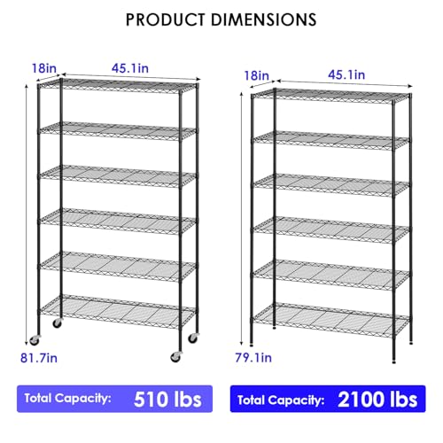 6 Tier Wire Shelf with Wheels