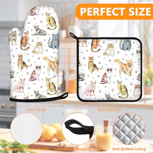 Cute Cats Oven Mitts and Pot Holders Sets 4Pcs (Cute Cats)