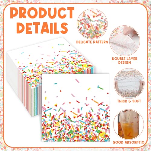 100 Pcs Sprinkles Donut Napkins Birthday Party