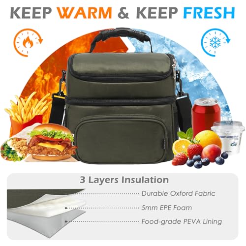 Double Layer Cooler Insulated Lunch Bag Adult Lunch Box Large Tote Bag for Men (2 Count)