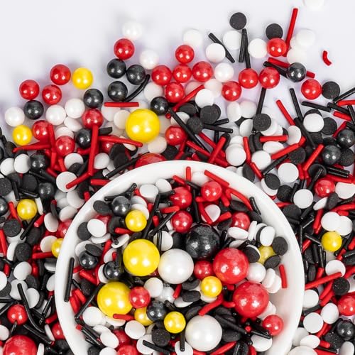 Edible Black White Red Yellow Pearls Jimmies Round Confetti Sprinkles (Mouse House)