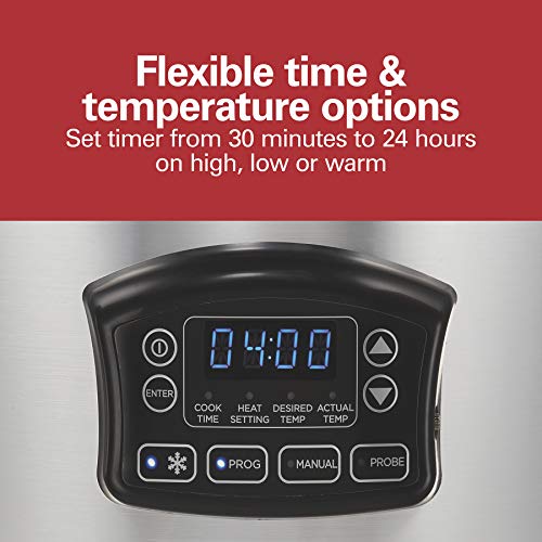 Portable 6 Quart Set & Forget Programmable Slow Cooker (Defrost, Silver)