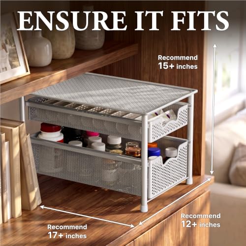 Stackable 2 Tier Sliding Basket Organizer Drawer (2-Tier / White)