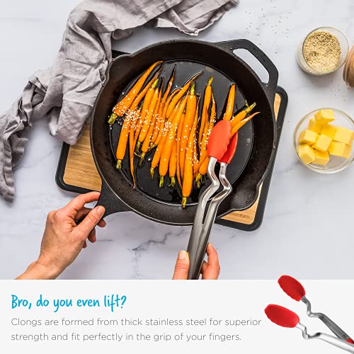 Clongs Grippy Silicone & Stainless Steel Kitchen Cooking Tongs with Click (Black / 12.4 inches)