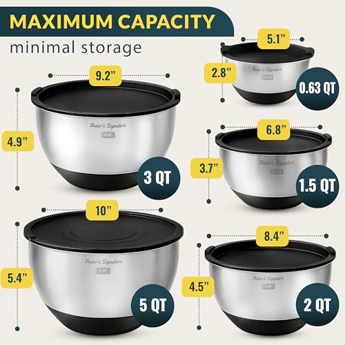 Stainless Steel Mixing Bowls with Lids Set of 5 (5 Count)
