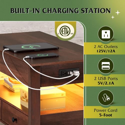 Lift Top Coffee Table with LED and 2 Drawers (Led+espresso / 39" with Drawer)