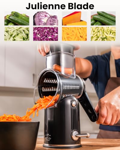Rotary Cheese Grater Manual Hand Crank 5 Blade Shredder