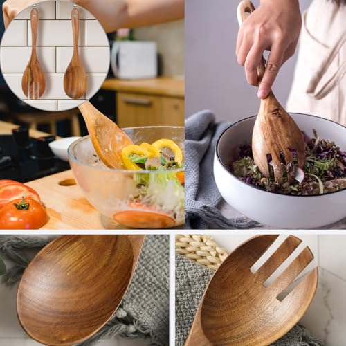 13 Inch Teak Wood Salad Serving Spoon Pack of 2 (13-Inch(XL) 2 Wood Spoons)