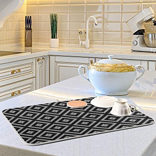 Super Absorbent Dish Drying Mat (Black Moroccan Rhombus Plaid / 18" x 24")