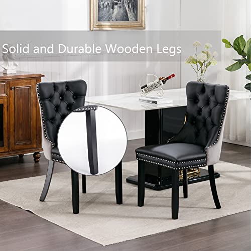 Grey Velvet and Black PU Upholstered Dining Chairs Set of 6 (Black 3)