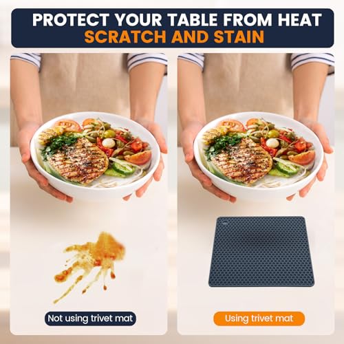 Silicone Trivet Mats 4 Heat Resistant Pot Holders Multipurpose Non (Black Hidden Blue)