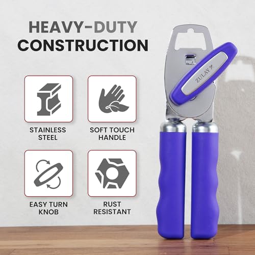 Manual Can Opener Heavy Duty Patented Stainless Steel (Grape / Comfy Grip)