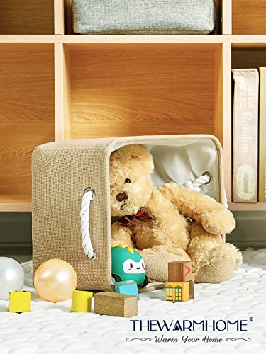 Decorative Basket Rectangular Fabric Storage Bin Organizer Basket with Handles for Clothes Storage (Beige / Medium -13.8Lx9.8Wx6.7H)