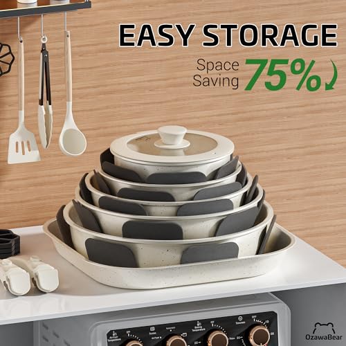 26 Pcs Pots and Pans Set Non Stick (Cream White / 26Pcs)