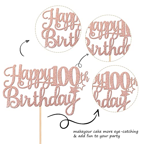 1 PCS Happy 100th Birthday Cake Topper Glitter Cheers to 100 Years Cake Pick Number 100 Fabulous Cake Decoration for 100th Birthday Theme Party Decorations Supplies Rose Gold (Rose Gold / 100th)