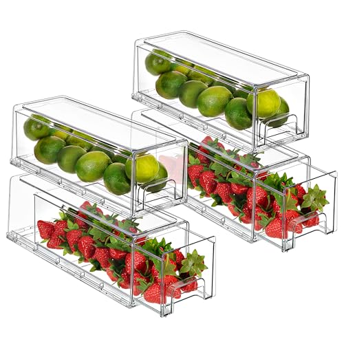 Clear Storage Drawers for Refrigerator & Pantry (4 Pack)