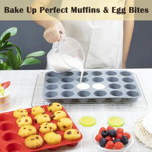 24 Cups Silicone Mini Muffin Pan Set (Set of 2--24 Cups (Gray+Gray))