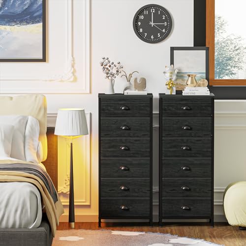 Black Dresser for Bedroom (Black Oak / 11.5"D x 16"W x 39.6"H (6 Drawers))