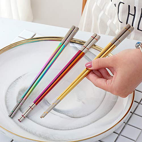 5 pair Nice Stainless Steel Featured Chopsticks Metal Reusable Chopsticks Chinese Square Chopsticks (nice 5 color)