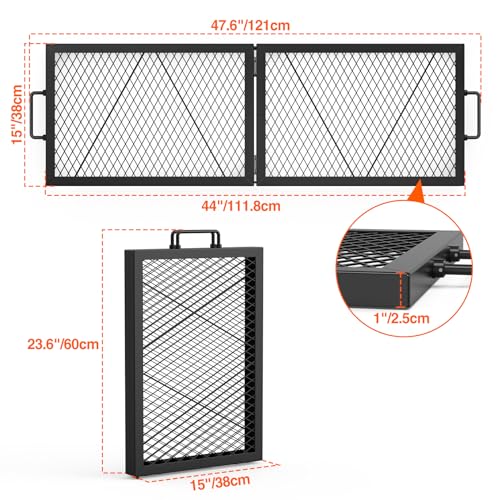 Foldable Rectangular Heavy‑Duty Steel Fire Pit Cooking Grate (44 inch)