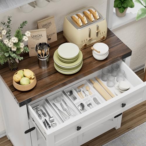Farmhouse Coffee Bar Cabinet Sideboards (Pure White)
