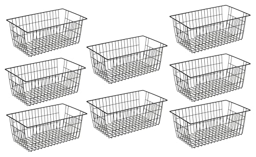 Large Freezer Baskets Metal Storage Organizer Bin Basket Wire Storage Basket for Kitchen Pantry Bathroom Large Metal Farmhouse Food Fruit Produce Organizer Bins (8-P / Black)