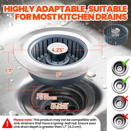 Kitchen Sink Drain Strainer & Sink Stopper (3pack / Silver)